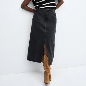Uniqlo Black Denim Midi Skirt with Front Slit